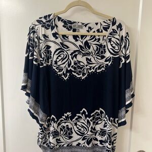 JM COLLECTION BLUE & White RHINESTONE SHORT SLEEVE PONCHO SZ XL